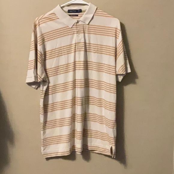 Nautica Cream and Tan Striped Polo - Picture 1 of 5